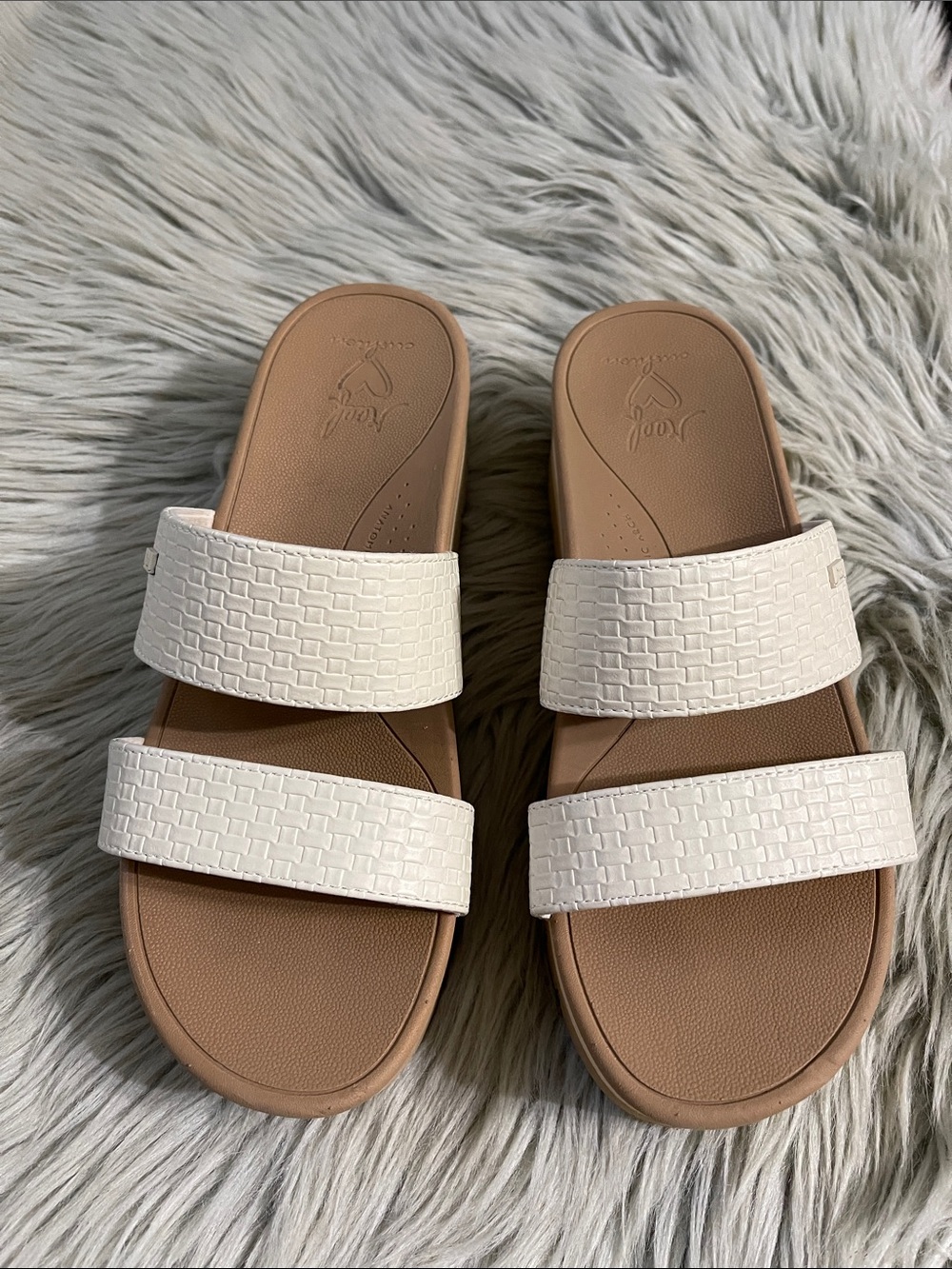 Reef White Double-Strap Slide Sandals with Tan Footbed